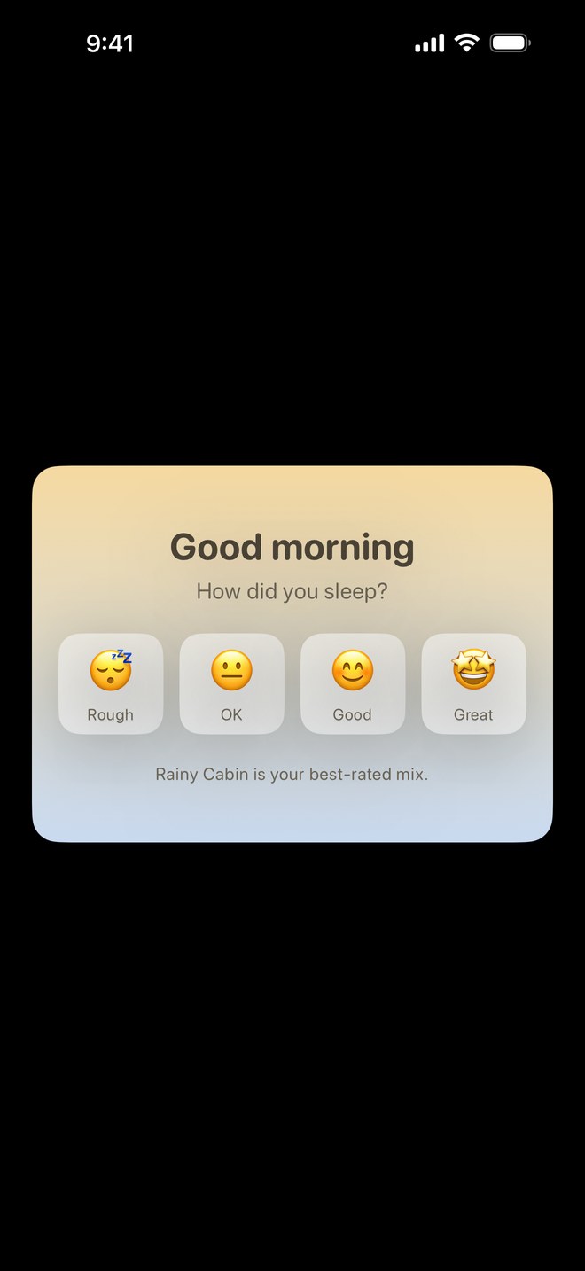 The morning check-in: a four-point rating over a dawn gradient.